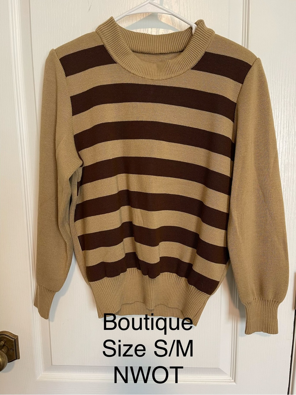 Men's Striped Crewneck Sweater in Tan and Brown